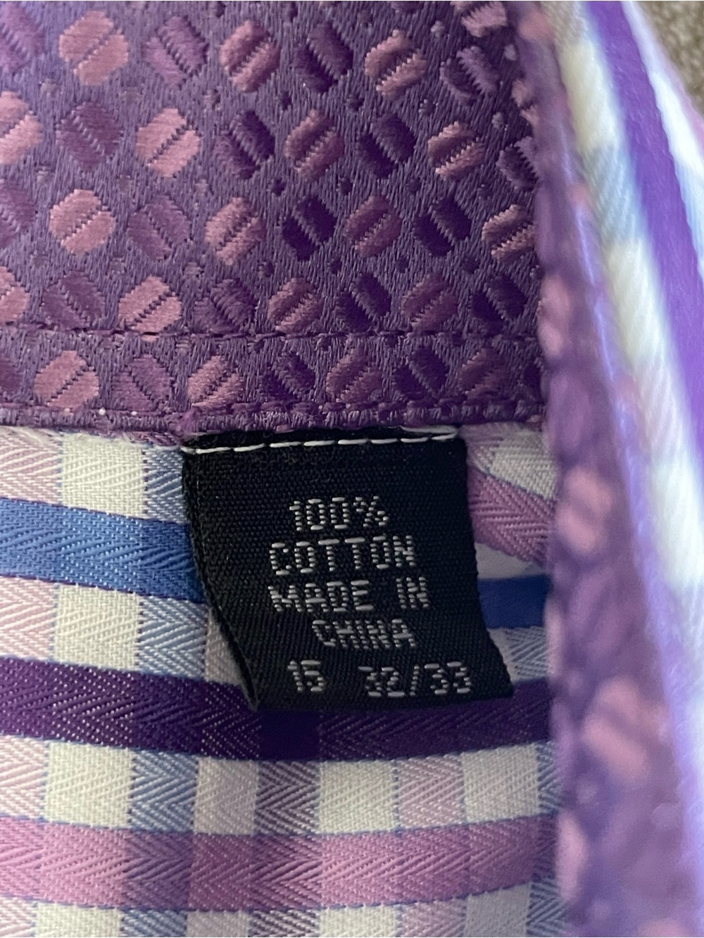 English Laundry Herringbone Plaid Dress Shirt Purple Lavender Blue Size 15 32/33 - Picture 2 of 8
